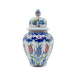 Handmade Ceramic Small Lidded Vase (20cm) - "Küpecik" Form with Colorful Tulips - Elegant Tabletop Accent