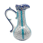 Handmade Ceramic Tall Pitcher (40cm) - Turquoise Stripes & Golden Horn Pattern - Mediterranean Decor