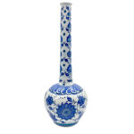 Handmade Ceramic Long Neck Bottle Vase (25cm) - Classic Blue & White Floral Design - Elegant Coastal Decor