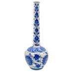 Handmade Ceramic Long Neck Bottle Vase (25cm) - Classic Blue & White Floral Design - Elegant Coastal Decor - Image 4