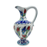 Handmade Ceramic Footed Pitcher Vase (30cm) - Classic Red Tulip Pattern - Timeless Ottoman Art Decor