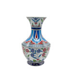 Handmade Ceramic Classic Vase (30cm) - Turquoise Panels & Red Floral Pattern - Mediterranean Summer Decor