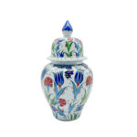 Handmade Ceramic "Kupecik" Ginger Jar (20cm) - Classic Iznik Tulip & Carnation Pattern - Lidded Home Decor
