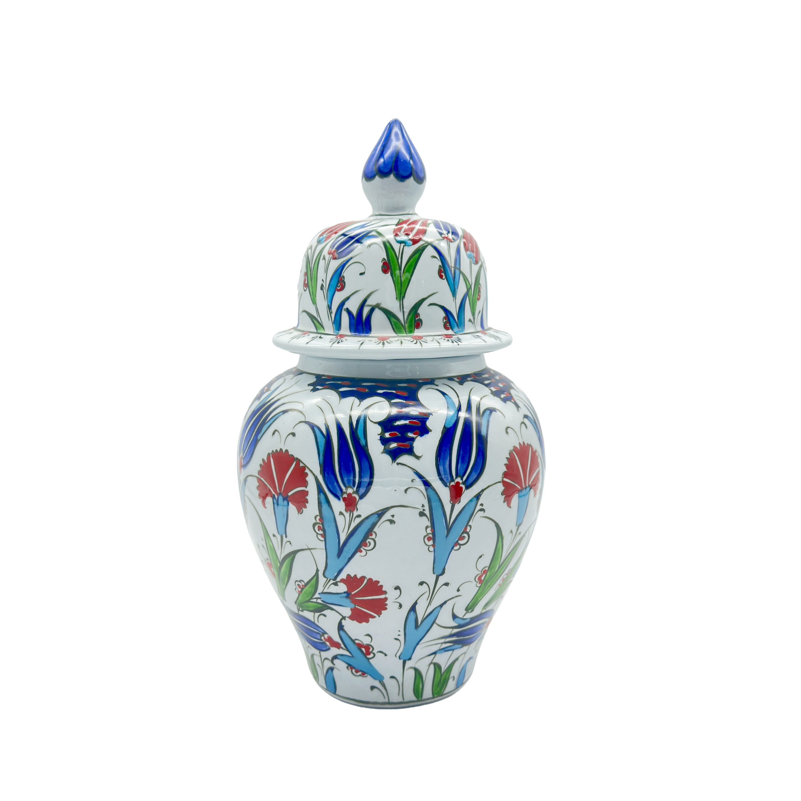 8693332222063_3 Handmade Ceramic "Kupecik" Ginger Jar (20cm) - Classic Iznik Tulip & Carnation Pattern - Lidded Home Decor - Image 1