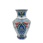 Handmade Ceramic Faceted Vase (30cm) - Classic Iznik Cypress & Tulip Pattern - Geometric Art Decor