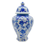 Handmade Ceramic Faceted Ginger Jar (30cm) - Classic Blue & White Lotus Pattern - Large Lidded Decor