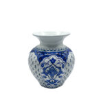 Handmade Ceramic Vase (20cm) - Classic Blue & White Floral Medallions - Traditional Iznik Decor