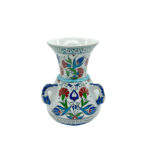 Handmade Ceramic "Kandil" Vase (20cm) - Traditional Mosque Lamp Shape with Red Tulips - Handled Iznik Decor