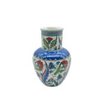 Handmade Ceramic Vase (20cm) - Classic Iznik Red Tulips & Blue Petal Collar - Traditional Floral Art