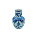 Handmade Ceramic Vase (20cm) - Classic Blue & White Tulips with Petal Collar - Traditional Iznik Decor