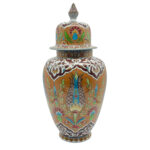 Handmade Ceramic "Shah" Ginger Jar (30cm) - Rare Amber/Orange Ground & Cypress - Traditional Lidded Decor
