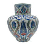 Handmade Monumental Floor Vase (50cm) - Classic Iznik Pattern with Cypress - Ottoman Court Art