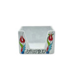 Handmade Ceramic Sticky Note Holder - Red Tulips & Spiral Vines - Iznik Desk Accessory