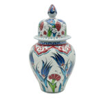 Handmade Ceramic "Kupecik" Ginger Jar (20cm) - Textured Relief Floral Pattern - Lidded Iznik Vase