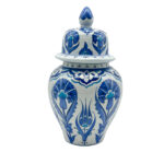 Handmade Ceramic "Kupecik" Ginger Jar (20cm) - Blue Iznik Tulips on Stippled Dotwork - Lidded Vase