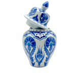 Handmade Ceramic "Kupecik" Ginger Jar (20cm) - Blue Iznik Tulips on Stippled Dotwork - Lidded Vase - Image 5