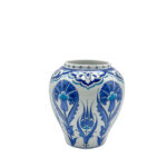 Handmade Ceramic "Kupecik" Ginger Jar (20cm) - Blue Iznik Tulips on Stippled Dotwork - Lidded Vase - Image 6