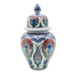 Handmade Ceramic "Kupecik" Ginger Jar (20cm) - Textured Relief with Red Carnations & Purple Tulips - Image 5