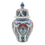 Handmade Ceramic "Kupecik" Ginger Jar (20cm) - Textured Relief with Red Carnations & Purple Tulips