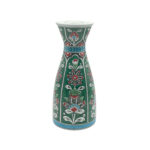 Handmade Ceramic Conical Vase (25cm) - Emerald Green Vertical Panels - Flared Rim Iznik Decor