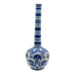 Handmade Ceramic Long-Neck Vase (25cm) - Classic Blue & White Floral Art - Iznik Decor