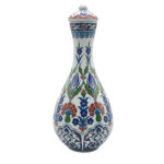 Handmade Ceramic "Nightingale" Surahi Jar (30cm) - Lidded Polychrome Floral Art - Red, Blue & Green