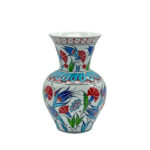 Handmade Ceramic Vase (20cm) - Turquoise Collar & Red Carnations - Classic Iznik Decor