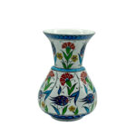 Handmade Ceramic "Kandil" Vase (15cm) - Red Carnations, Blue Tulips & Yellow Accents