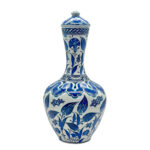 Handmade Ceramic Lidded Vase (30cm) - Blue & White Tulips & Cloud Collar - Classic Iznik Decor