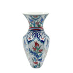 Handmade Ceramic Faceted Vase (25cm) - Red Tulips & Blue Rumi Arches - Hexagonal Form