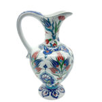 Handmade Ceramic "Lion's Mouth" Pitcher (30cm) - Aslan Agzı Ewer - Classic Red Tulips Vase