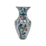 Handmade Ceramic Hexagonal Vase (25cm) - Ottoman "Saz" Style Leaves - Faceted Body & Turquoise Accents