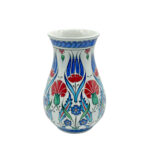 Handmade Ceramic "Pear" Vase (20cm) - Red Carnations & Blue Tulips - Classic Armudi Form