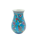 Handmade Ceramic Pear Vase (20cm) - Vibrant Aegean Turquoise - Geometric Meander Rim & Red Florals - Image 7