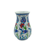 Handmade Ceramic Pear Vase (20cm) - Red Carnations & Intertwining Blue Leaves - Classic White Ground