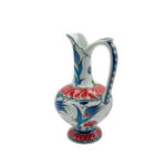 Handmade Ceramic Pitcher (20cm) - Red Petal Collar & Blue Tulips - Compact Lion's Mouth Vase - Image 7