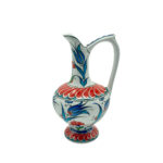 Handmade Ceramic Pitcher (20cm) - Red Petal Collar & Blue Tulips - Compact Lion's Mouth Vase - Image 6