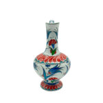 Handmade Ceramic Pitcher (20cm) - Red Petal Collar & Blue Tulips - Compact Lion's Mouth Vase - Image 5