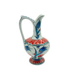 Handmade Ceramic Pitcher (20cm) - Red Petal Collar & Blue Tulips - Compact Lion's Mouth Vase