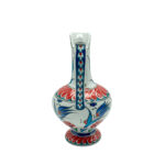 Handmade Ceramic Pitcher (20cm) - Red Petal Collar & Blue Tulips - Compact Lion's Mouth Vase - Image 8