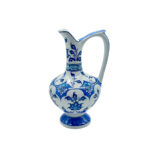 Handmade Ceramic Pitcher (20cm) - Blue and White Pattern - Lion's Mouth Vase