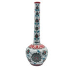 Handmade Ceramic Long Neck Vase (25cm) - Grey Lotus & Red Shoulder - Elegant Bottle Form