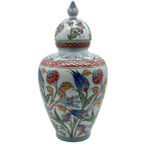 Handmade Ceramic Lidded Jar (30cm) - The Vizier Vase - Purple & Yellow Florals with Braided Red Trim