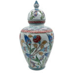 Handmade Ceramic Lidded Jar (30cm) - The Vizier Vase - Purple & Yellow Florals with Braided Red Trim - Image 5