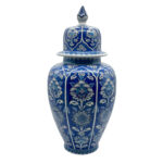 Handmade Ceramic Lidded Jar (30cm) The Shah Vase Cobalt Blue Ground and White Floral Panels