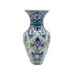 Handmade Ceramic Faceted Vase (25cm) - Rumi Neck & Red Tulips - Hexagonal Form