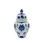 Handmade Ceramic Lidded Jar (20cm) Blue and Turquoise Floral Ginger Vase Kupecik