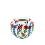 Handmade Ceramic Lidded Bonbonniere Jar Red Tulips and Carnations Round Globe - Image 5