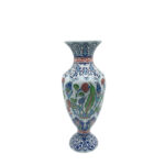 Handmade Ceramic Palace Vase (50cm) Stylized Red Roses and Rumi Borders Pedestal Urn