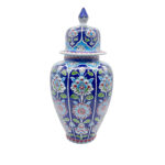 Handmade Ceramic Shah Vase (30cm) Royal Cobalt Blue Background Floral Temple Jar